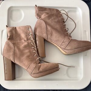 Charlotte Russe Blush Lace-Up Block Heel Ankle Boots